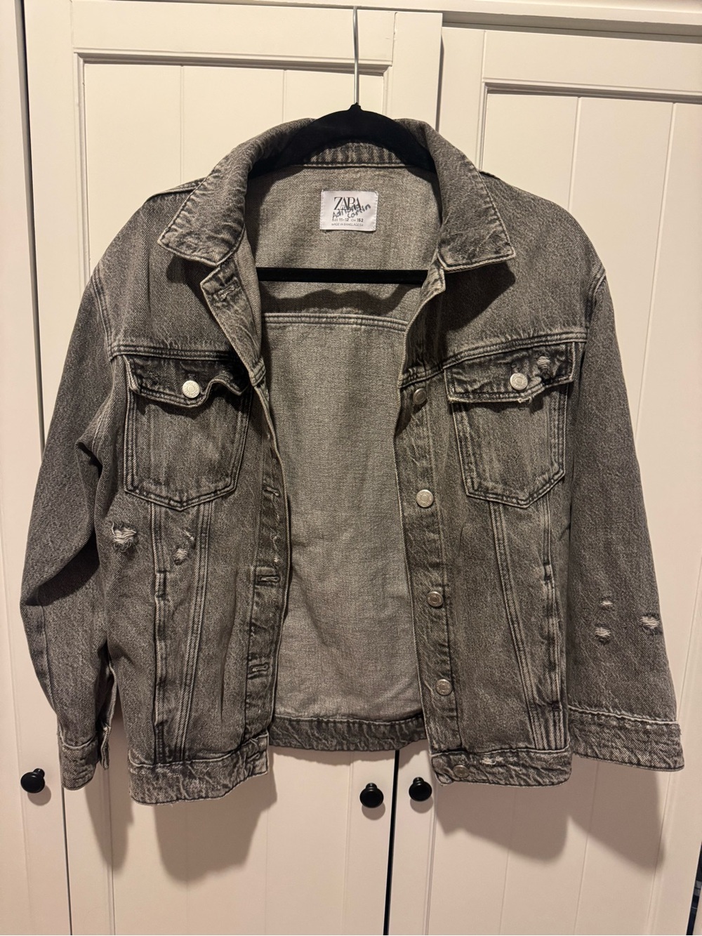 Zara Distressed Gray Denim Jacket